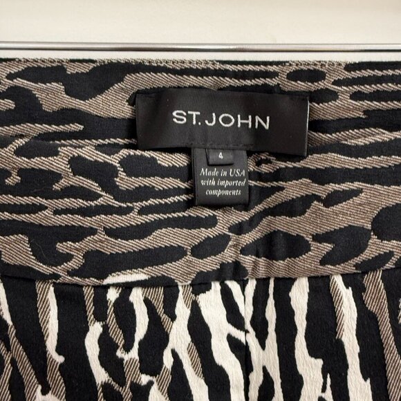 St John Emma Jacquard Pants Trousers Animal Print Black/White/Brown size 4 - Picture 3 of 4
